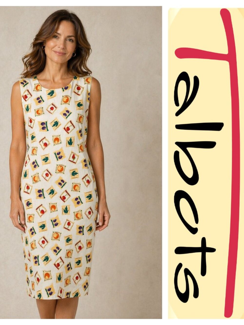 Talbots Vintage Rare Fruit Print Sleeveless Sheath Dress Size 14